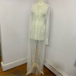 Stunning White Sheer Tulle & Pearl Wedding Coat